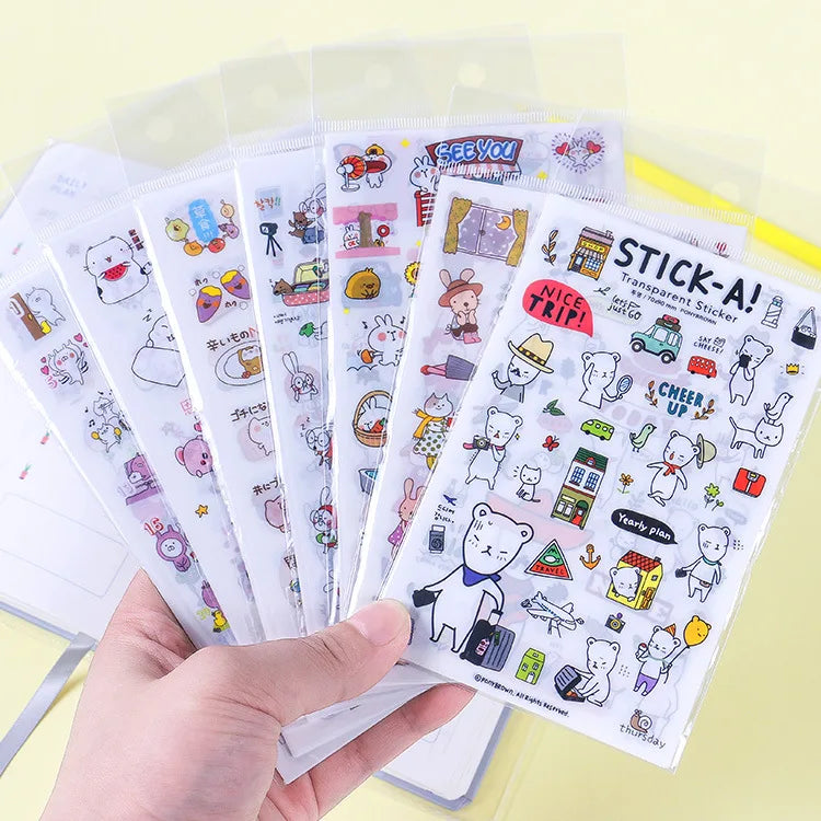 6Pieces/Set Transparent Pvc Waterproof Cartoon Sticker DIY Hand Account Decorative Stickers Kawaii Phone Cup Stickers