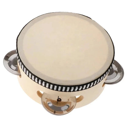 6inch Handheld Tambourine Metal Jingles Percussion Drum for KTV Party Games Handheld Musical Instrument