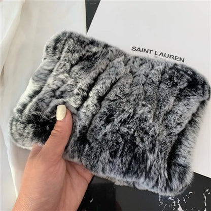 Women Handmade Stretch 100% Real Rabbit Fur Scarf Knit Genuine Rex Rabbit Fur Headbands Girls Natural Rabbit Fur Ring Scarves