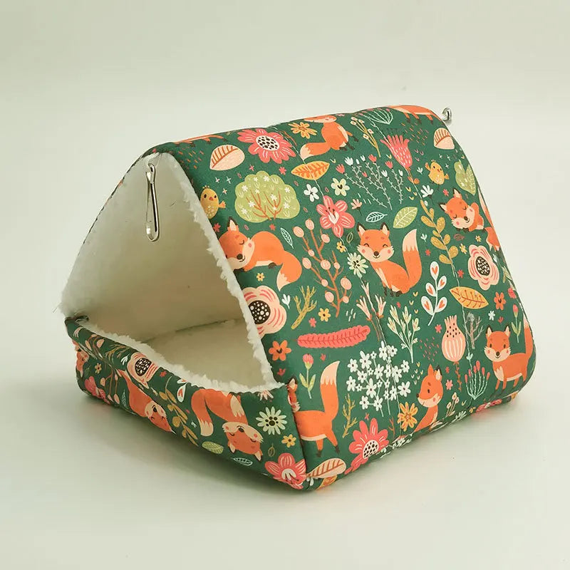 Autumn Winter Warm Print Sleeping Bed House Triangular Nest for Pet Bird Parrot Rabbit Squirrel Guinea Pig Hamster Hanging Cage