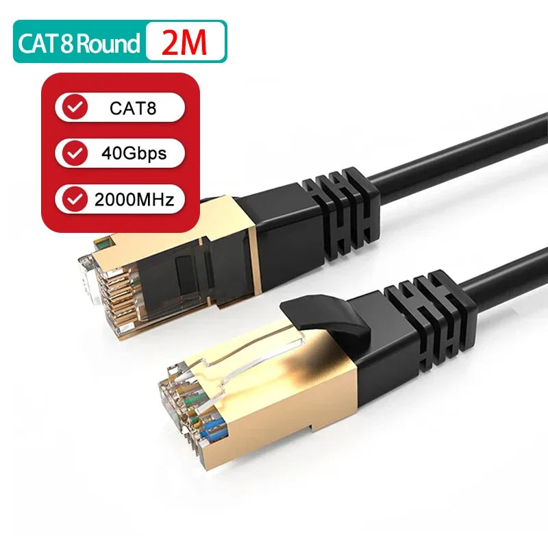 Cat 8 Ethernet Round Cable LAN Network Cat8 Rj45 Speed Network Cable 40Gbps Flat Cable 2000Mhz 26AWG For Router Pc Ps4 Tv Laptop