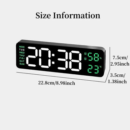 9 Inch Large Digital Wall Clock USB Powered TEMP Humidity Week Auto Dimmer DST Table Clock 12/24H Electronic LED Alarm Clock