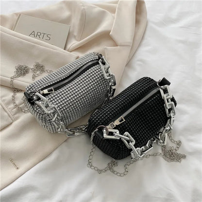 HOMEFISH Allover RhiHOMEFISH nestone Bucket Bag, Glitter Chain Prom Purse, Women's Mini Crossbody Bag