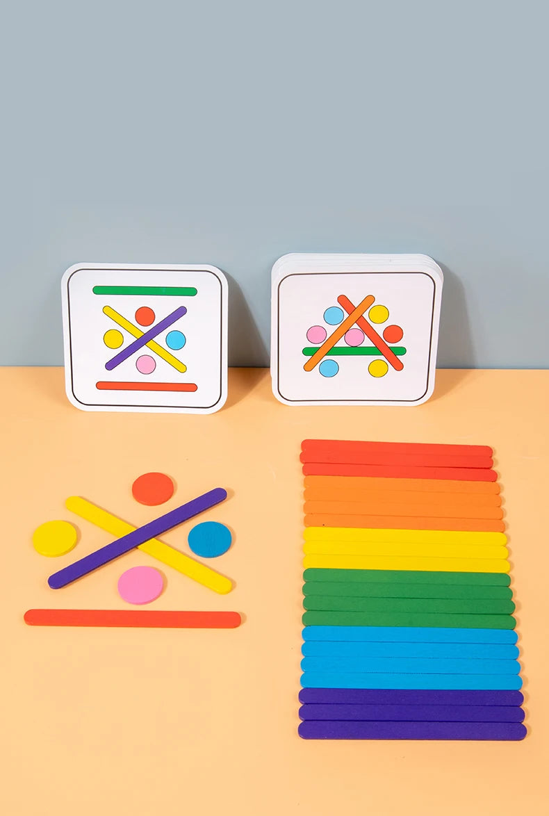 Kids Rainbow Stick Thinking Puzzle Wooden DIY Ice Cream Stick Puzzle Challenge Table Games Montessori Educational Children Toys