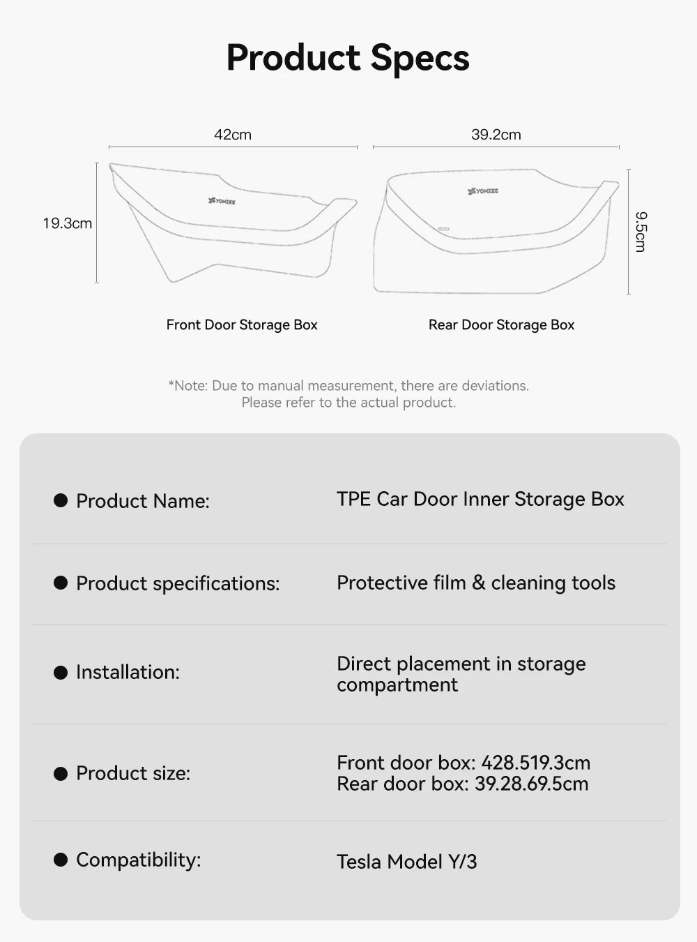 YZ For Tesla Model Y Juniper Model 3 Highland Door Side Storage Box Full-Cover Front and Rear Interior Storage Box Accessories