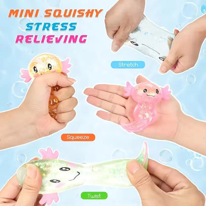 4pcs Colorful Salamander Toys Cute Malt Sugar Filled Stretchy Axolotl Fun Squeeze Birthday Supplies Party Favors Color Random