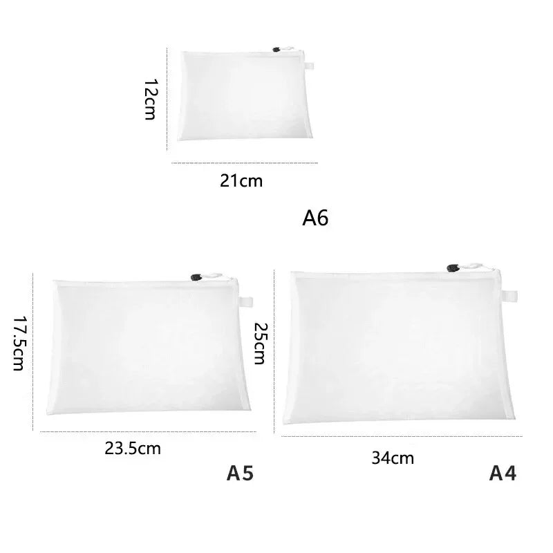 3pcs/Set Transparent Document Bag Mesh Zipper Information Bag Small Fresh Large Capacity Stationery Bag