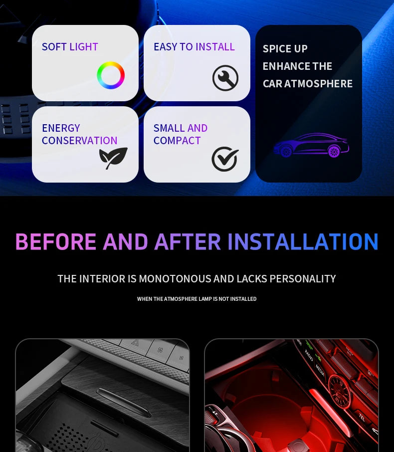 1x Car USB LED Light Mood Lamp Plug Play Universal LED Interior Atmosphere Light Auto Reading Lamp Decorations Decorative Strip