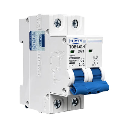 TOMZN 2P AC MCB TOB1-63H C Type 230/400V~ 50/60Hz Mini Circuit Breaker 3A 6A 10A 16A 20A 25A 32A 40A 50A 63A