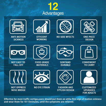 Anti-Motion Sickness Glasses | Ultra-Light Ergonomic Design for Cars/Travel/Cruises | Portable Nausea Relief