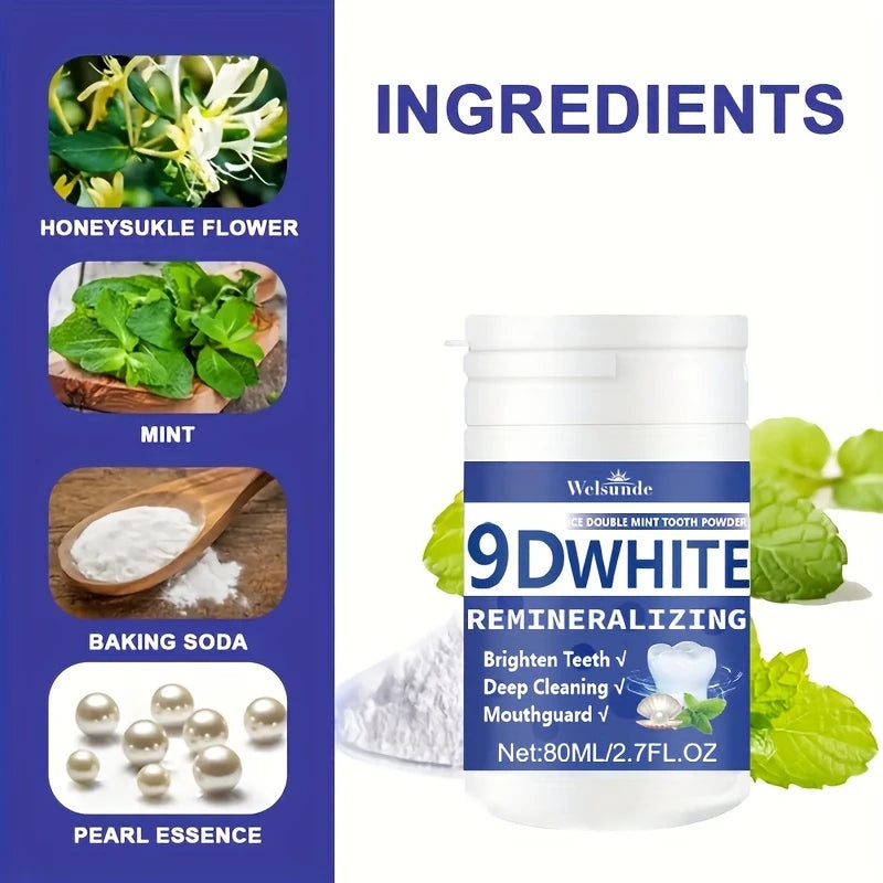 9D White Remineralizing Hydroxyapatite Tooth Powder, Tooth Whitening Powder, Deep Cleaning, Fresh Breath, Ideal for Oral Health