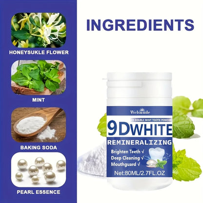 9D White Remineralizing Hydroxyapatite Tooth Powder, Tooth Whitening Powder, Deep Cleaning, Fresh Breath, Ideal for Oral Health