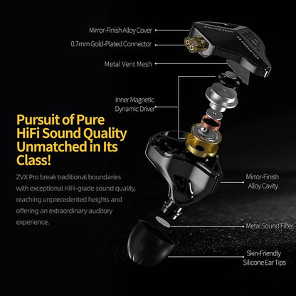 KZ ZVX PRO Dynamic In Ear Earphones HIFI Bass Earbuds Metal Monitor Headphones Sport Noise Cancelling Music Headsets