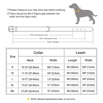 Custom Leather Dog Collar Leash Personalized Pet Collars and Leash Set Durable Leather Collar Lead for Small Medium Large Dogs