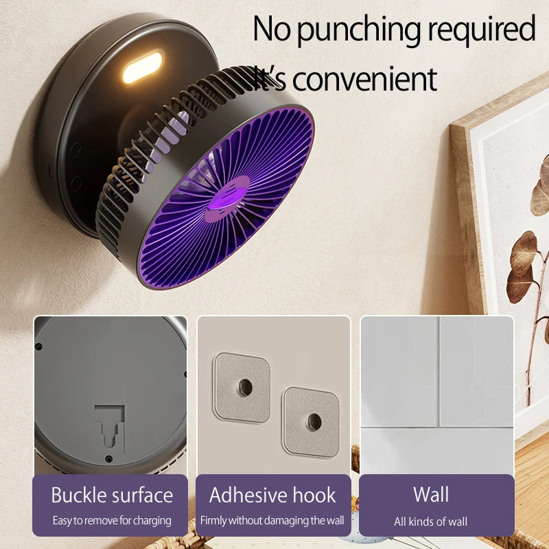 2024 New Rechargeable 3IN1 Multifunctional Portable Fan Wall Mounted Fan 90° Folding Fan 4 Gears With Warm Night Light