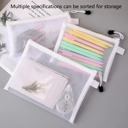 3pcs/Set Transparent Document Bag Mesh Zipper Information Bag Small Fresh Large Capacity Stationery Bag