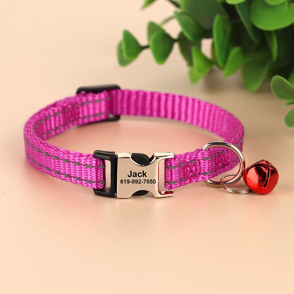 Personalized Printed Cat Collar Adjustable Kitten Puppy Collars With Free Engraved ID Nameplate Bell Anti-lost Cats Collars