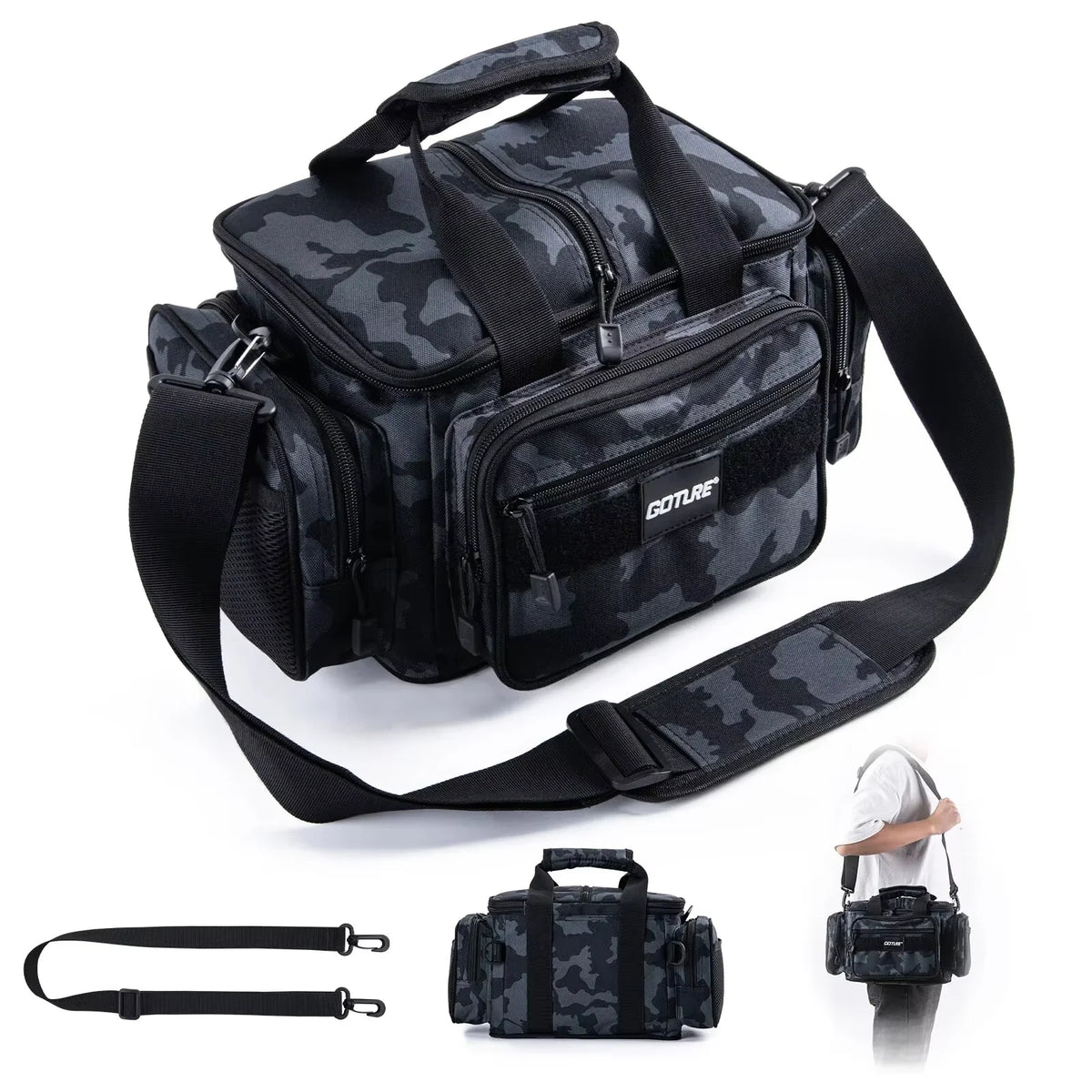 Goture Fishing Tackle Bags 38*23*19cm Shoulder Bag High Capacity 600D Oxford Cloth Outdoor Cycling Backpack Camping Picnic Bag