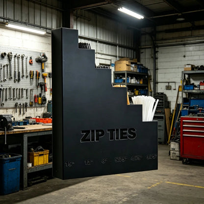 Heavy Duty 3D Printed Wall Mount Zip Tie Organizer, Multi-Size Cable Tie Storage Dispenser for Garage Workshop
