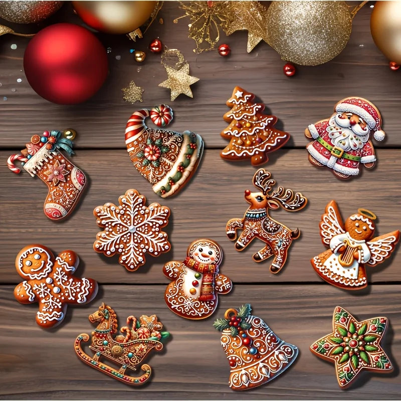 3/12/24/36pcs Handmade Wooden Christmas Ornament Set - Gingerbread and Santa Designs,for Holiday Decorations and Gifts