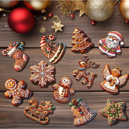 3/12/24/36pcs Handmade Wooden Christmas Ornament Set - Gingerbread and Santa Designs,for Holiday Decorations and Gifts