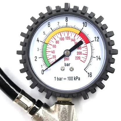 Multifunctional Car & Motorcycle Tire Air Pressure Monitoring Gauge Tester 220PSI Air Compressor Dial Meter Inflator Pump Tool