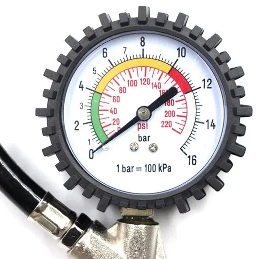 Multifunctional Car & Motorcycle Tire Air Pressure Monitoring Gauge Tester 220PSI Air Compressor Dial Meter Inflator Pump Tool