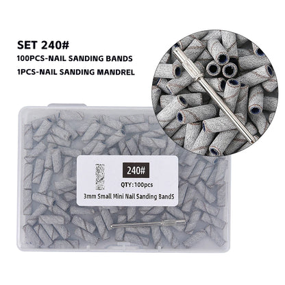 3mm Nail Sanding Bands-80/120/180/240 Grit Mini Nail Drill Bit Electric Nail File Accessory Polishing Manicure Tool 50/100pcs