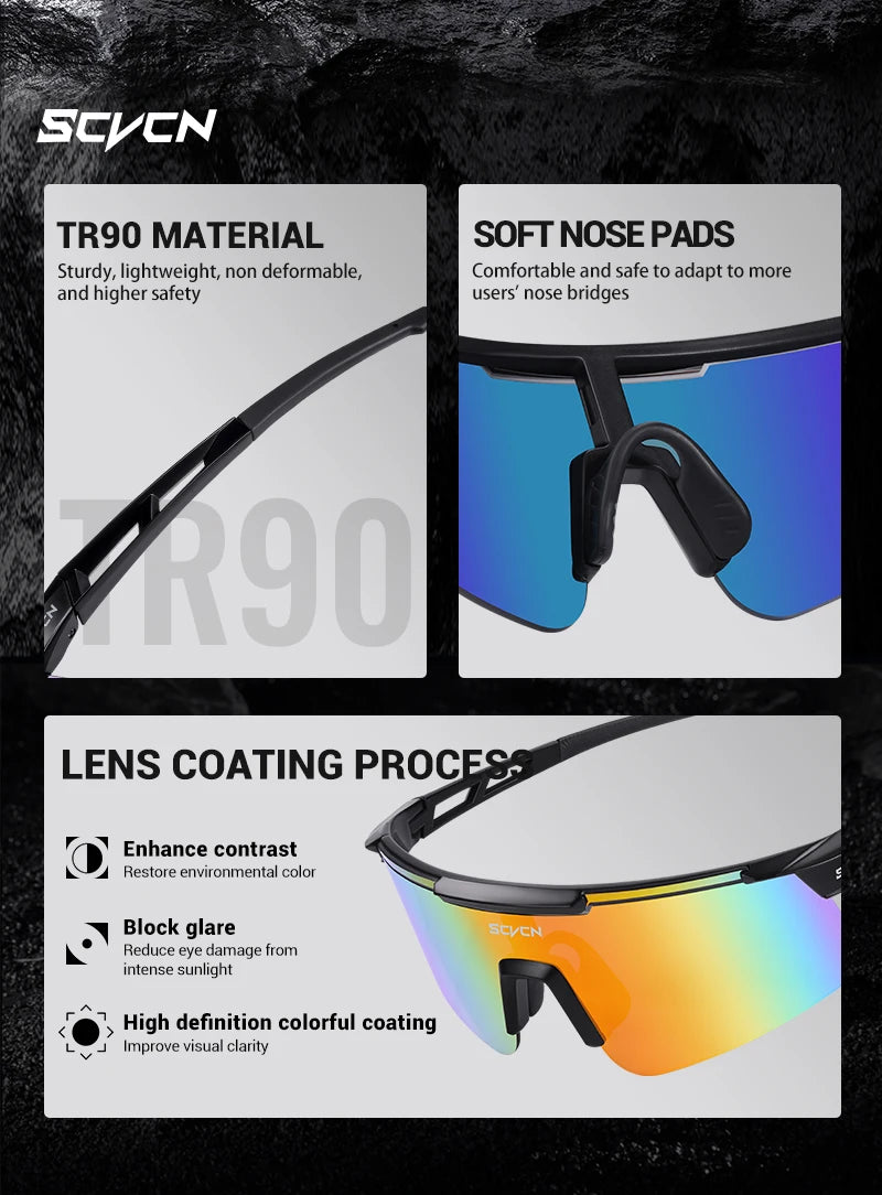 SCVCN New Men Bicycle Sunglasses Women Outdoor Cycling Glasses MTB Driving Bike Eyewear Sports Running Hiking UV400 Goggles