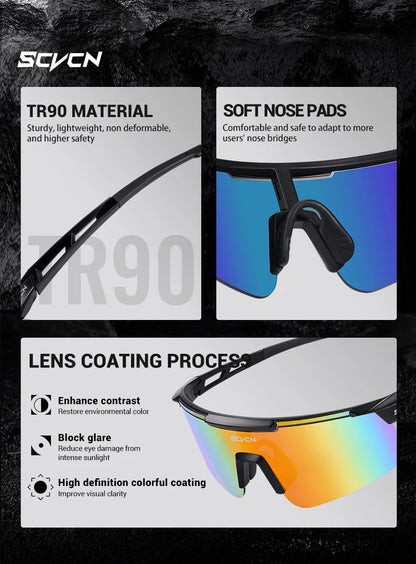 SCVCN New Men Bicycle Sunglasses Women Outdoor Cycling Glasses MTB Driving Bike Eyewear Sports Running Hiking UV400 Goggles