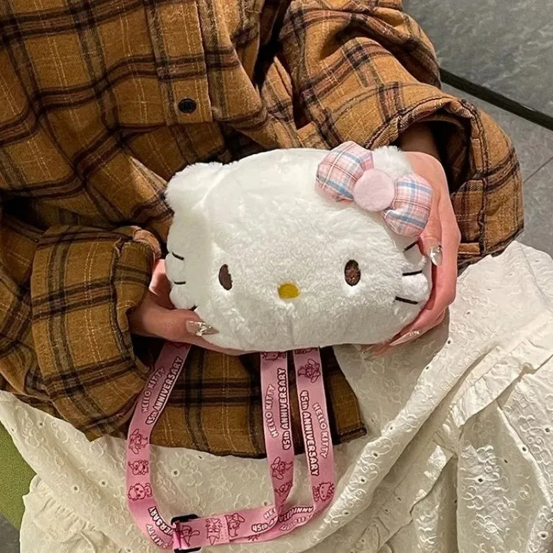 Hello Kitty Bow Crossbody Bag Kawaii Plush Shoulder Purse Cute Fashion Gift for Women Girls Kids White KT Cat Bag