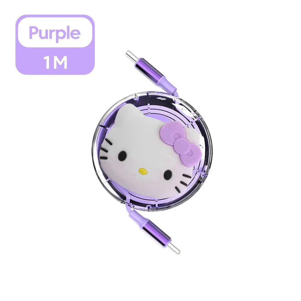 Sanrio Hello Kitty Cartoon Retractable PD 100W Cable USB Type C to Type C Fast Charging USB C to USB C Cable for iphone 15 Huawe