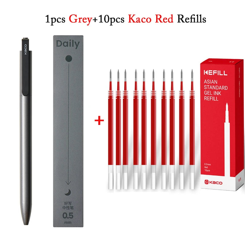 KACO Gel Pens Press Signature Pen Stationery Metal Pen Clip 0.5mm Black Ink Quicking Drying Large Capacity 800M Smooth Writing