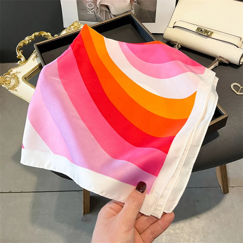 70cm Silk Feeling Square Scarf Women Satin Bandana Print Scarves Head Band Fashion Lady Hair Shawl Wrap Female Neckerchief Hijab