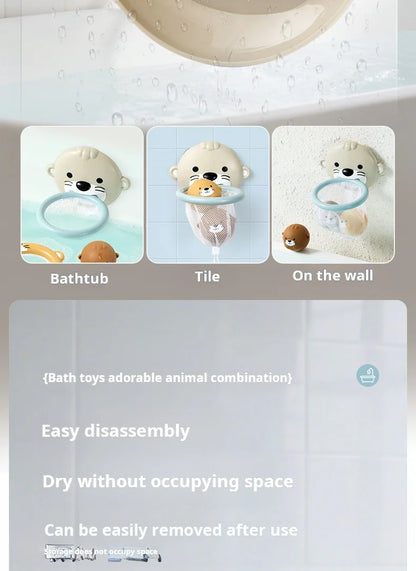 Baby Bath Toys Floating Animal Otter Hippo Seal Kid Bathroom Shower Basketball Hoop Game Children Swimming Pool Water Play Gift