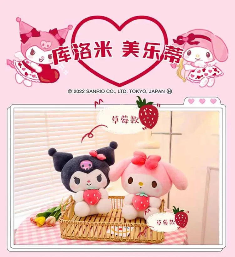 25cm Sanrio Strawberry Kuromi Pillow Plush Toy Soft Stuffed Animal Strawberry Melody Figure Doll Gift For Girl Birthday Gifts