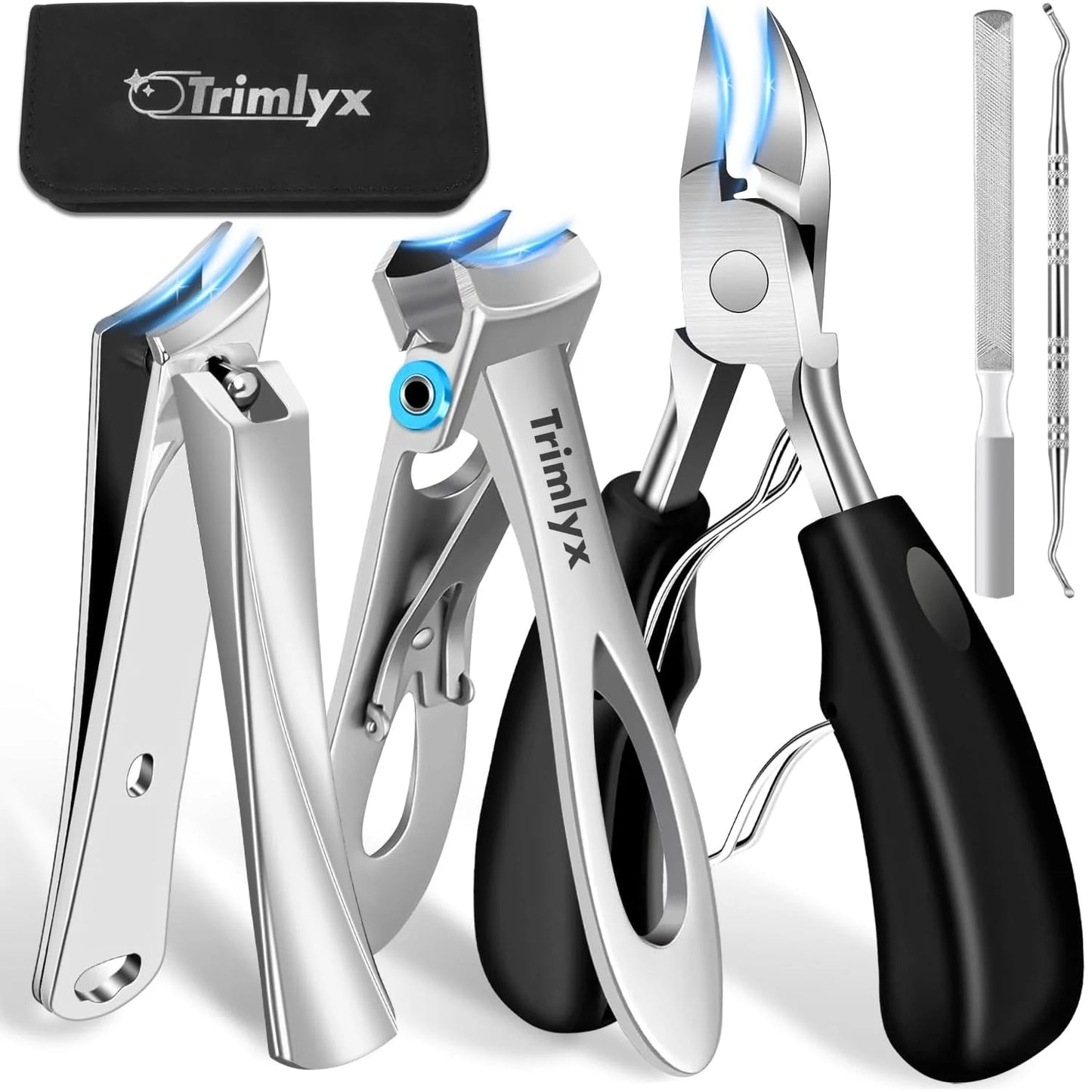 5PCS Heavy Duty Toenail Clippers Kit for Thick Toenails Toe Ingrown Nail Clippers for Seniors Men Large Slanted Nail Clipper Set