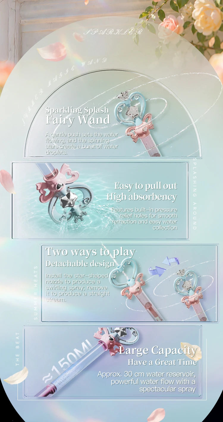 Magic Fairy Wand Water Gun Sparkling Summer Water Play Toy for Kids Adults Birthday Gift Water Battle Cannon