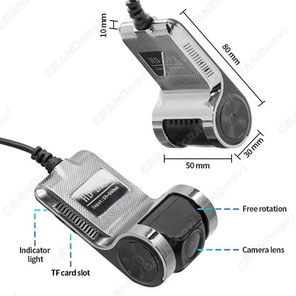 Grandnavi HD Car DVR Dash Cam ADAS Video 720P USB TF Card 16G/32G Auto Recorder for Android Multimedia Player DVD Voice Alarm