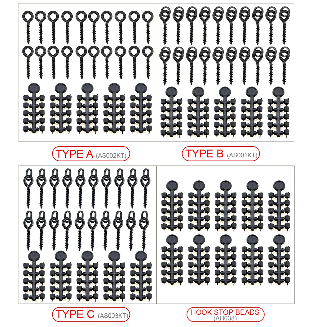 Hirisi 50pcs Rubber Beads for Carp Fish Hook Carp Fishing Accessories Fish Hook Stoper 20pcs Fishing Boilie Screw Chod Rigs
