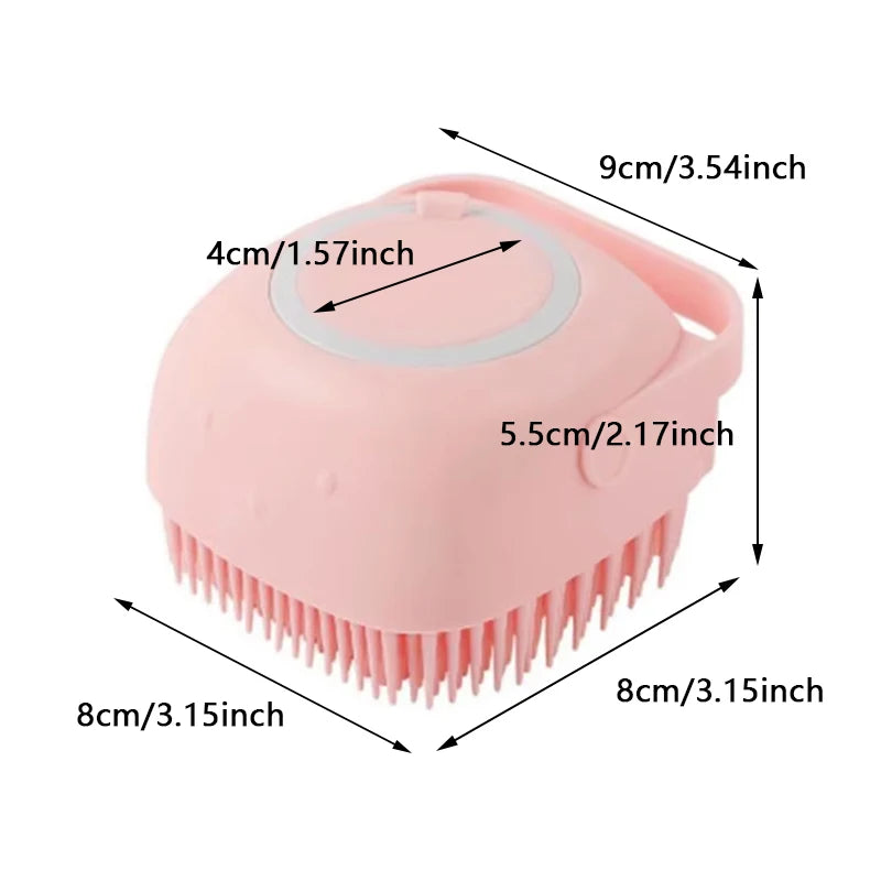 Dog Bathing Brush Pet Massage Brush Shampoo Dispenser Soft Silicone Brush Rubber Bristle for Dogs and Cats Shower Grooming Tool