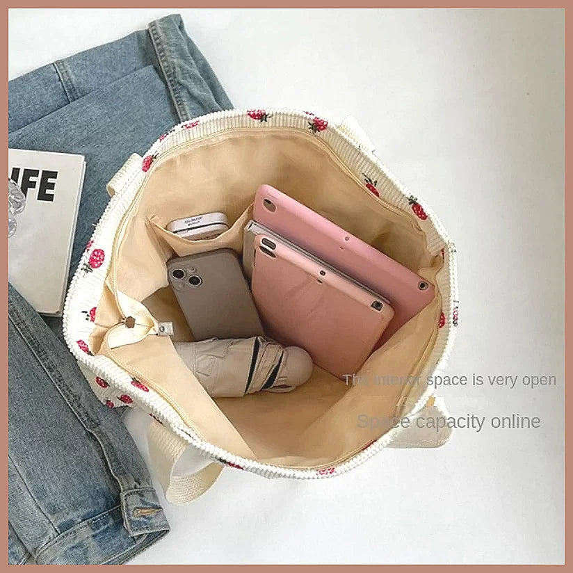 Fashion Corduroy Shoulder Bag for Women, Cute Printed Handbag, Casual Commuter & Shopping Purse, Trendy Underarm Bag