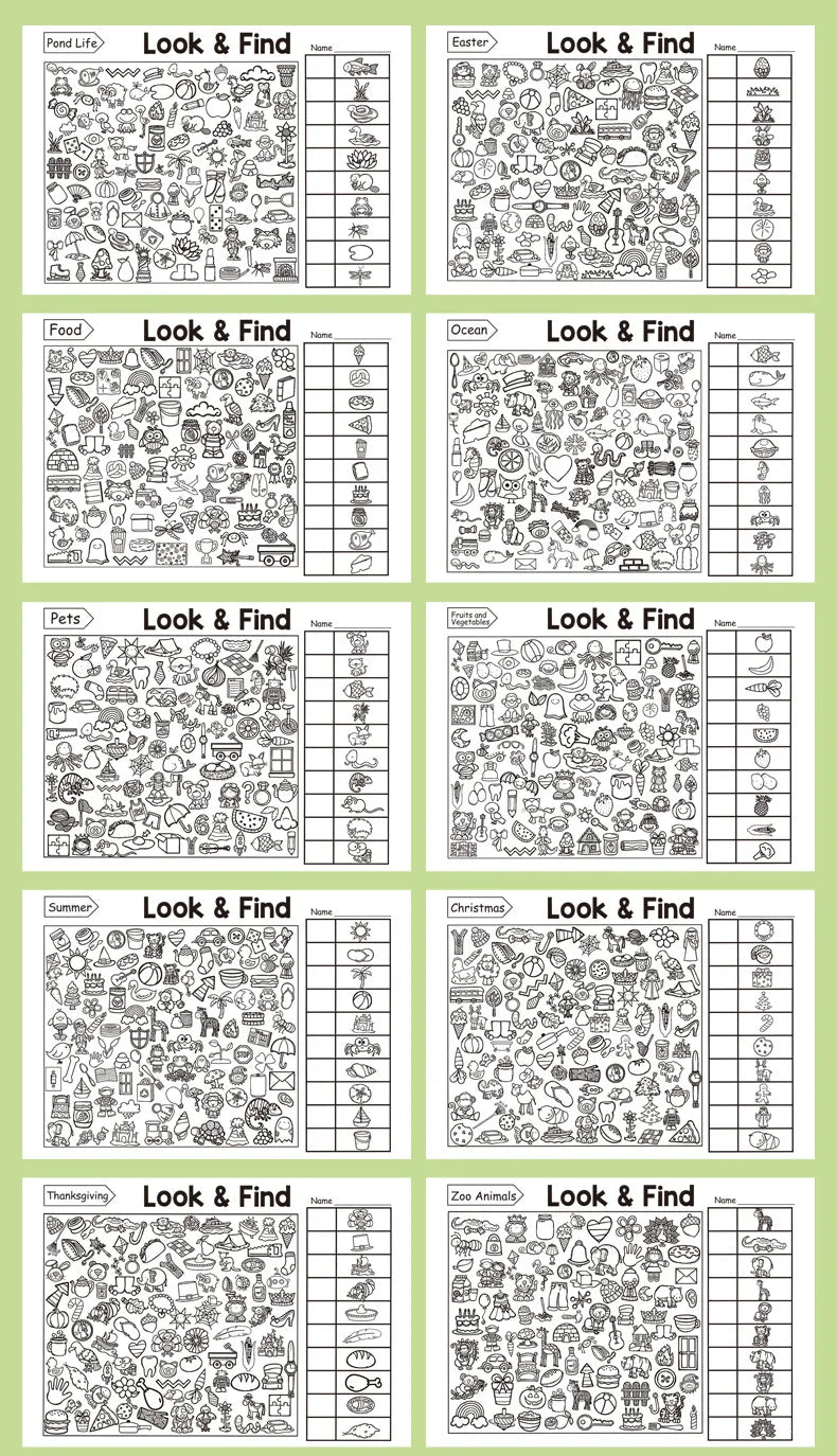 Children's Search for Items Game, Enhance Visual Perception, Fun Coloring Book, Focus and Attention, Handwriting Exercise Book