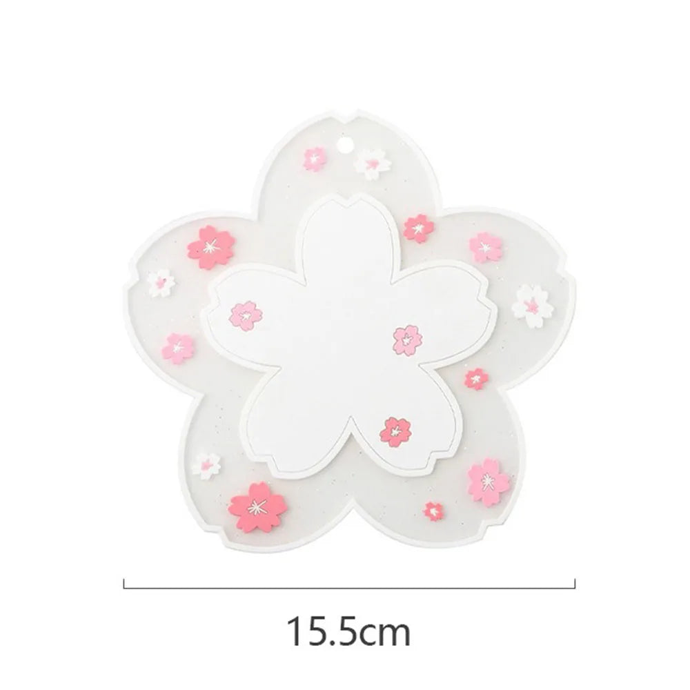 Cherry Blossom Silicone Cup Coaster Non-Slip Heat Insulation Mat for Coffee Tea Mug Cute Desktop Decorate Kitchen Table Placemat