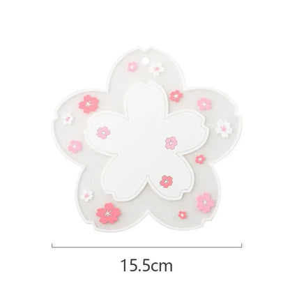 Cherry Blossom Silicone Cup Coaster Non-Slip Heat Insulation Mat for Coffee Tea Mug Cute Desktop Decorate Kitchen Table Placemat