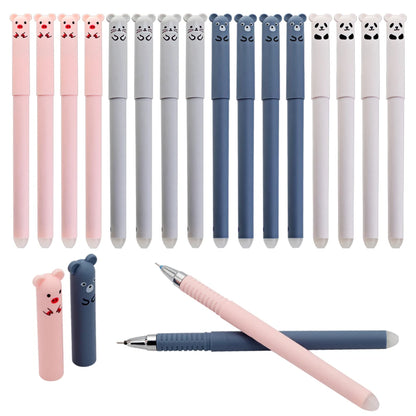12pcs Animals Panda Erasable Gel Pen 0.5mm Blue Black Erasable Pen Refills Rods Washable Handle School Supplies Stationery