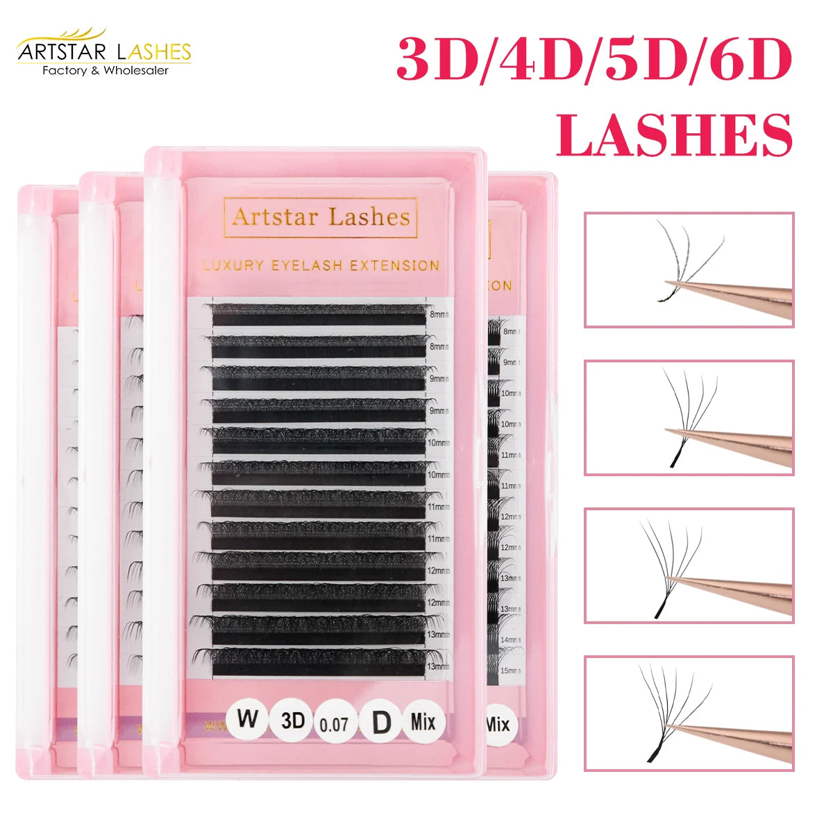 ARTSTAR W Shaped Lashes 3D 4D 5D 6D Premade Fans Eyelash Extensions C  D CC Curl W Style  Automatic Flowering Volume Eyelashes