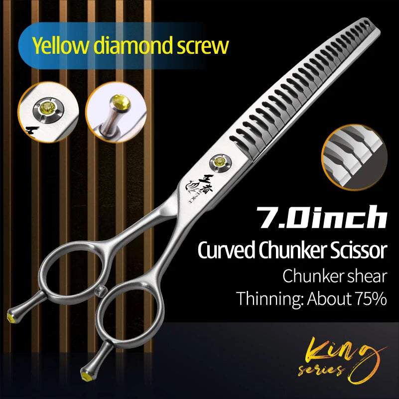 Fenice 7.0/7.5 inch Professional Dog Grooming Shears Curved Thinning Scissors for Dog Face Body Cutiing JP 440C High Quality