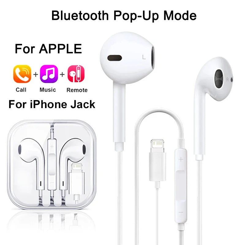 Original Headphones For Apple iPhone 16 15 14 13 11 12 Pro Max Plus In-ear Lightning 3.5MM Wired Bluetooth Earphones Accessories