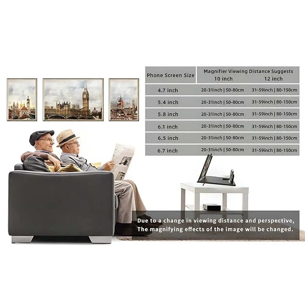 3D HD Phone Screen Amplifier Projector, Foldable Stand for Movies Videos Games, Compatible with All 10 Inch Smartphones